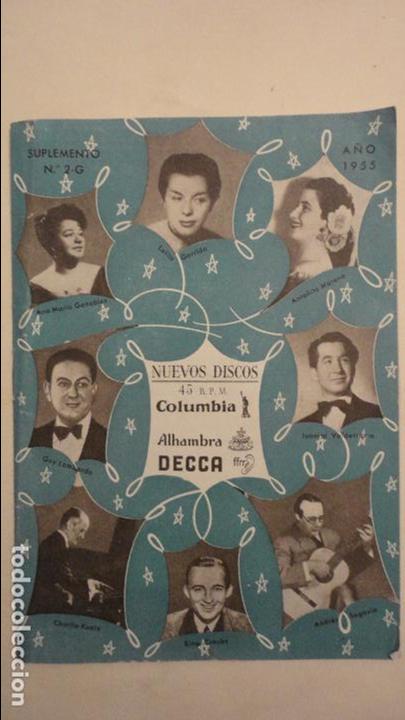 Catalogues de Musique: CATALOGO SUPLEMENTO.N&ordm; 2.G.DISCOS 45 RPM.COLUMBIA.ALHAMBRA.DECCA.1955.