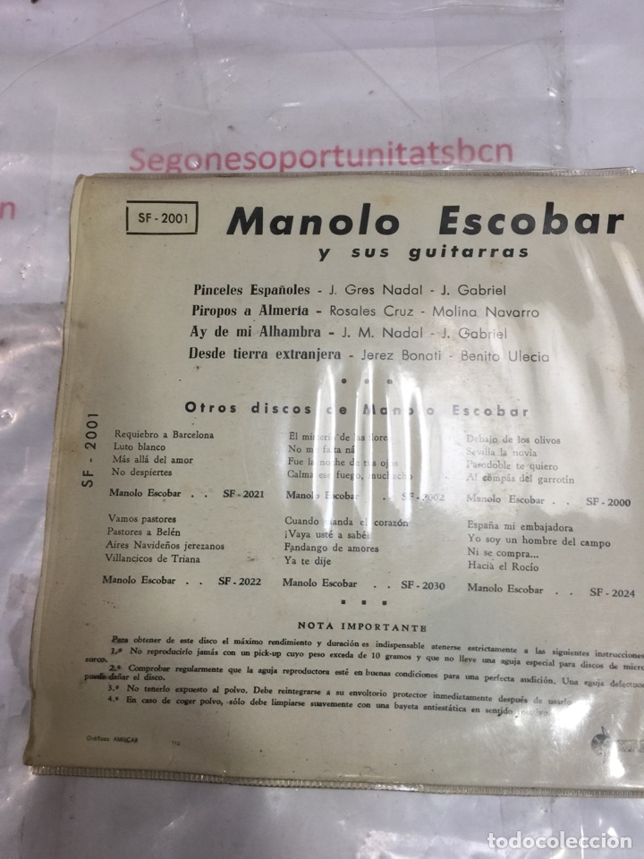 Cat&aacute;logos de m&uacute;sica: Disco vinilo Manolo Escobar. - Foto 2
