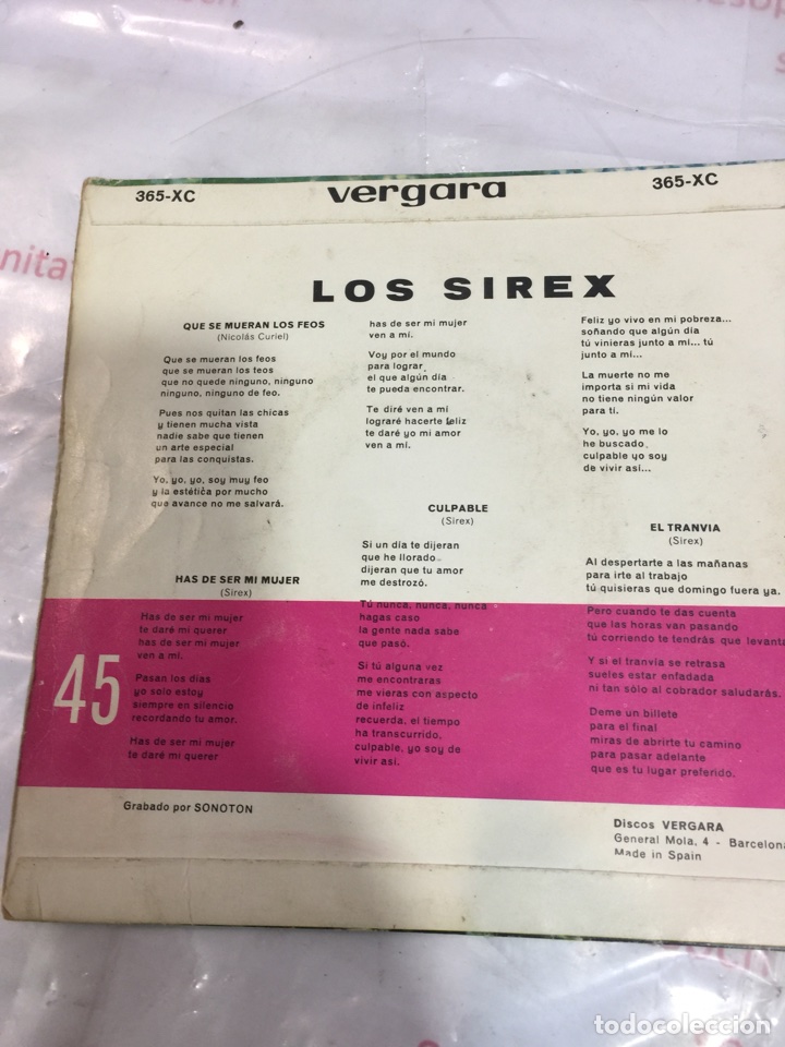 Cat&aacute;logos de m&uacute;sica: Disco vinilo. Los sirex - Foto 2