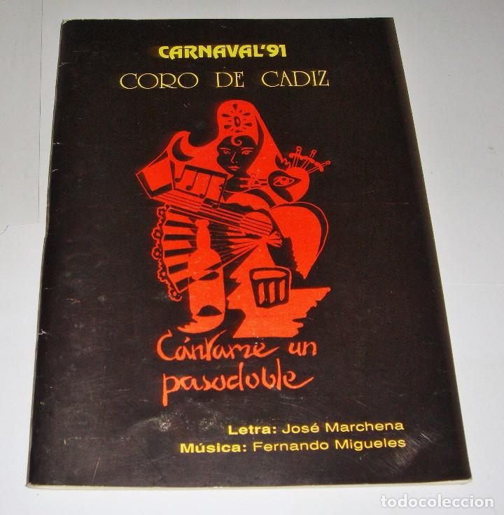 Cat&aacute;logos de M&uacute;sica: Libreto de Carnaval. C&aacute;diz. 1991. Coro. C&aacute;ntame un Pasodoble.