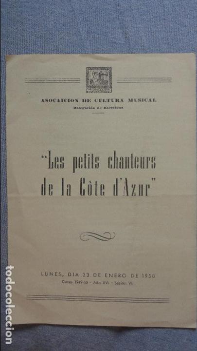 Cat&aacute;logos de M&uacute;sica: ASOCIACION DE CULTURA MUSICAL.LES PETITS CHANTE50URS DE LA COTE D'AZUR.BARCELONA.19