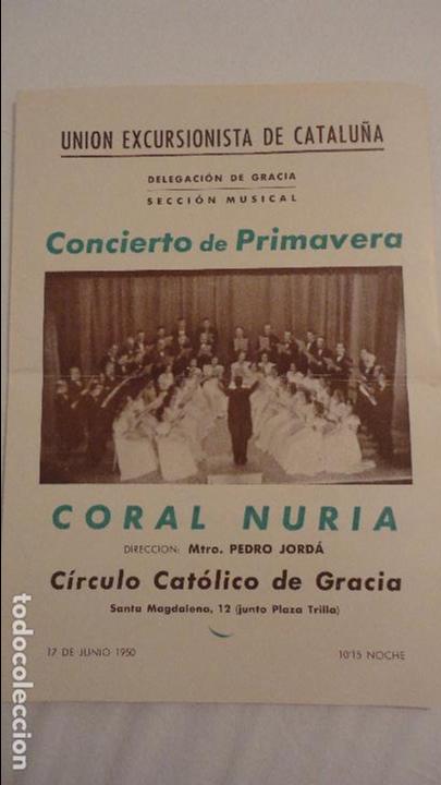 Cat&aacute;logos de M&uacute;sica: CORAL NURIA. DIRECCION PEDRO JORDA. CIRCULO CATOLICO DE GRACIA. UNION EXCURSIONISTA CATALU&Ntilde;A 1950