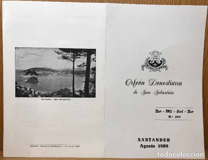 Cat&aacute;logos de M&uacute;sica: Programa Orfe&oacute;n Donostiarra de San Sebasti&aacute;n - Santander, 1989 - M&uacute;sica