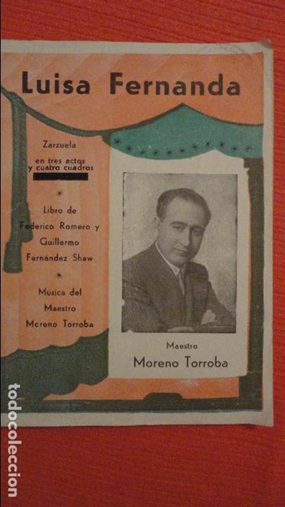 Catalogues de Musique: LUISA FERNANDA.ZARZUELA.MORENO TORROBA.GUILLERMO FERNANDEZ SHAW.GALERIA ARTISTAS LIRICOS