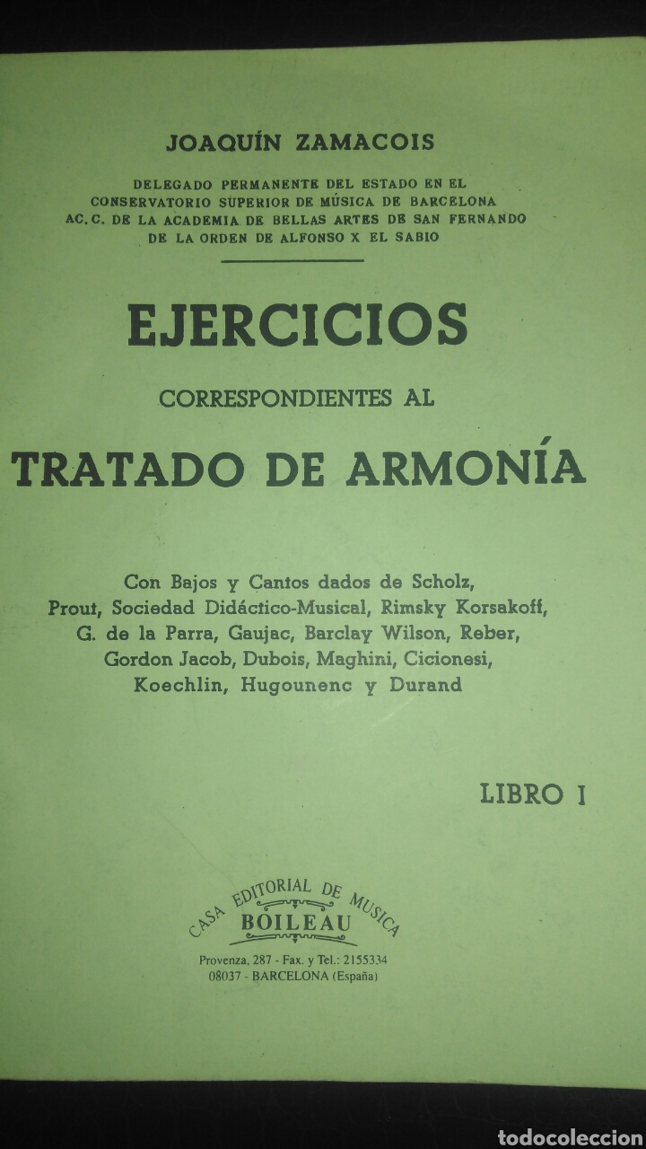 Catalogues de Musique: EJERCICIOS CORRESPONDIENTES AL TRATADO DE ARMON&Iacute;A. LIBRO I. Joaqu&iacute;n ZAMACOIS. CASA EDITORIAL DE M&Uacute;SI