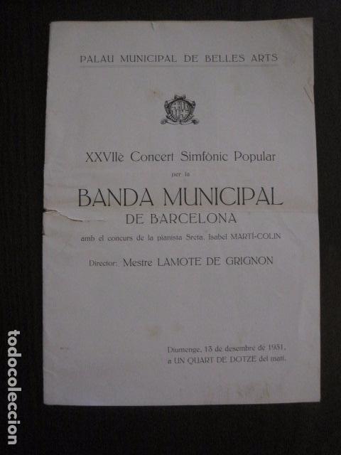 Catalogues de Musique: BANDA MUNICIPAL BARCELONA - A&Ntilde;O 1931 - CATALOGO -VER FOTOS -(V-12.499)