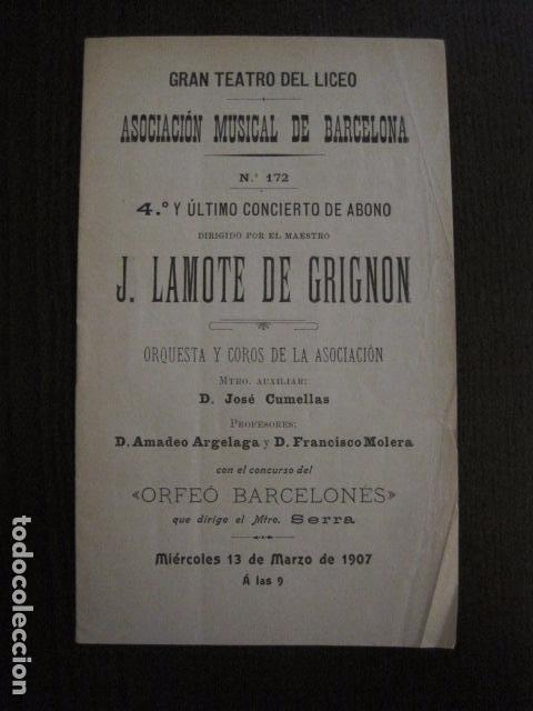Catalogues de Musique: GRAN TEATRO DEL LICEO - CATALOGO- A&Ntilde;O 1907 -VER FOTOS -(V-12.502)