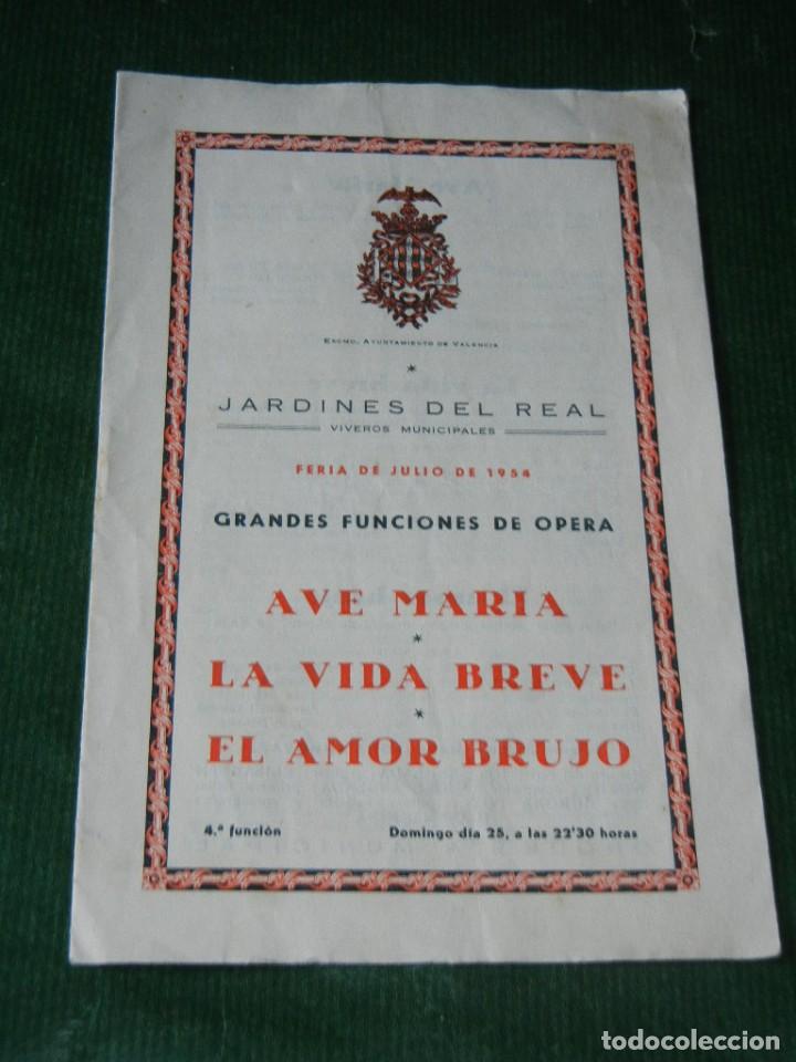 Catalogues de Musique: PROGRAMA OPERA - JARDINES DEL REAL - VALENCIA 1954