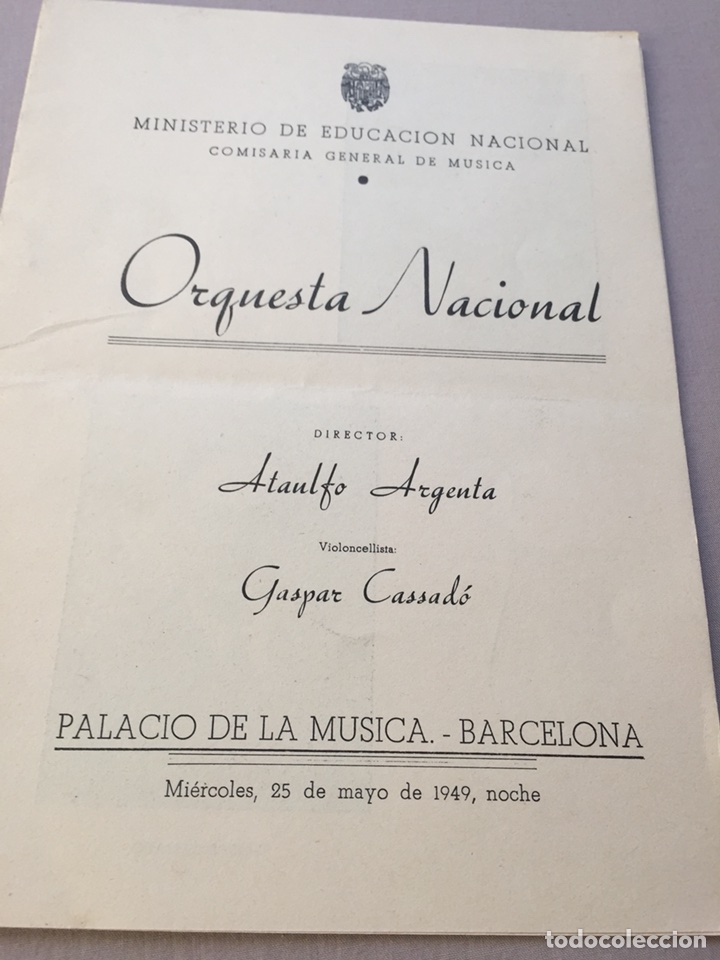 Catalogues de Musique: Programa concierto ONE en el Palau de la M&uacute;sica 1949