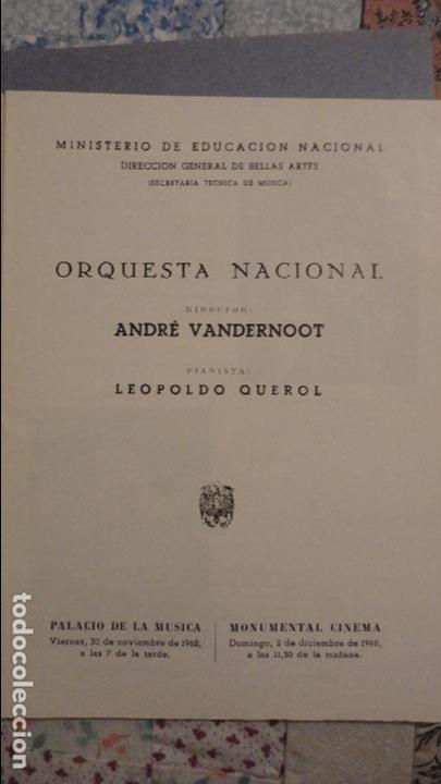 Catalogues de Musique: ORQUESTA NACIONAL.PROGRAMA.ANGRE VANDERNOOT.PEOPOLDO QUEROL.PALACIO DE LA MUSICA.1962