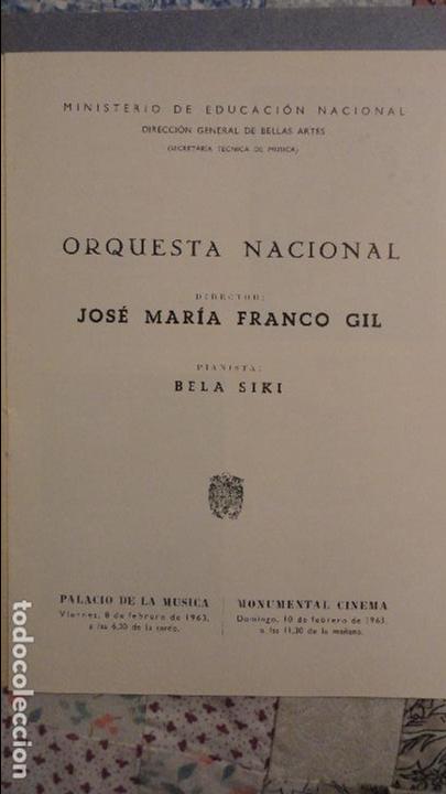 Catalogues de Musique: ORQUESTA NACIONAL.PROGRAMA.JOSE MARIA FRANCO GIL.BELA SIKI.PALACIO DE LA MUSICA.1963