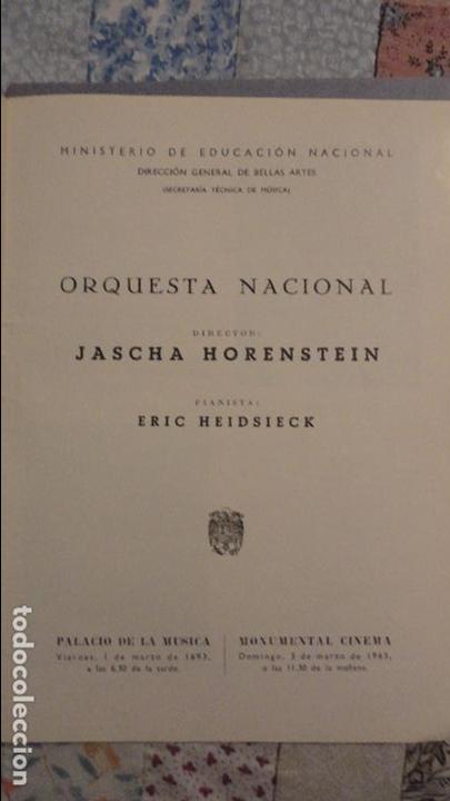 Catalogues de Musique: ORQUESTA NACIONAL.PROGRAMA.JASCHA HORENSTEIN.ERIC HEIDSIECK.PALACIO DE LA MUSICA.1963