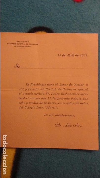 Cat&aacute;logos de M&uacute;sica: INVITACION.GUITARRISTA PEDRO BETHANCOUURT.INSTITUCION HISPANO-CUBANA.SAGUA LA GRANDE.CUBA.1931