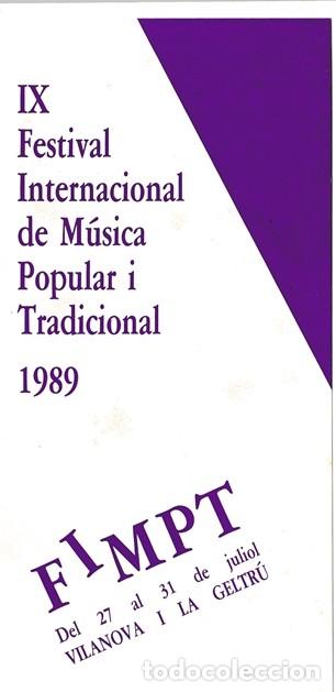 Cat&aacute;logos de M&uacute;sica: FIMPT - 1989 - FOLLETO PROGRAMA IX FESTIVAL INTERNACIONAL DE MUSICA POPULAR I TRADICIONAL