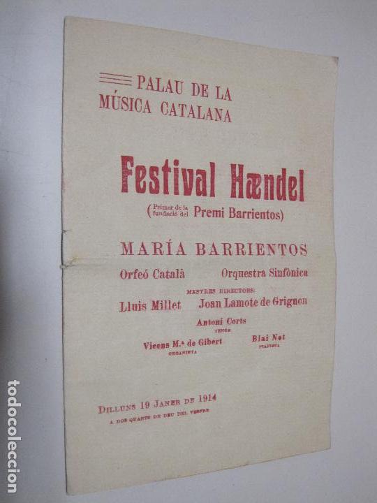Cat&aacute;logos de M&uacute;sica: Programa Festival Haendel.Palau de la M&uacute;sica.19 Janer 1914.Oda Ceciliana, Coriolan, Noces de Figaro.