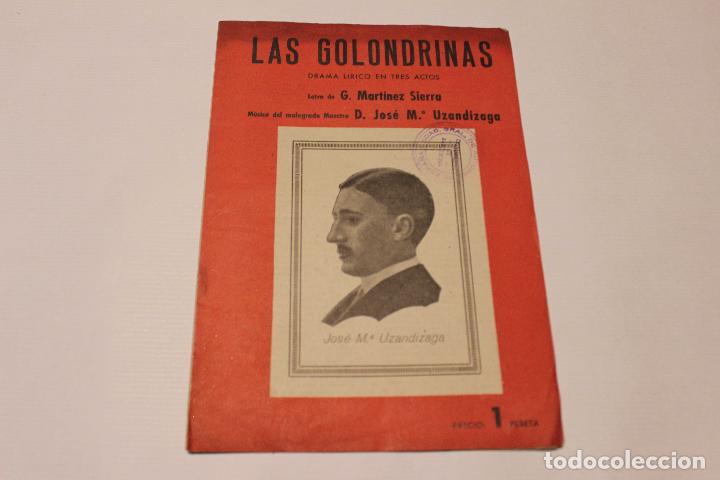 Cat&aacute;logos de M&uacute;sica: Zarzuela. Las golondrinas. Drama l&iacute;rico 3 actos letra de G. Mart&iacute;nez Sierra. M&uacute;sica Usandizaga 1914