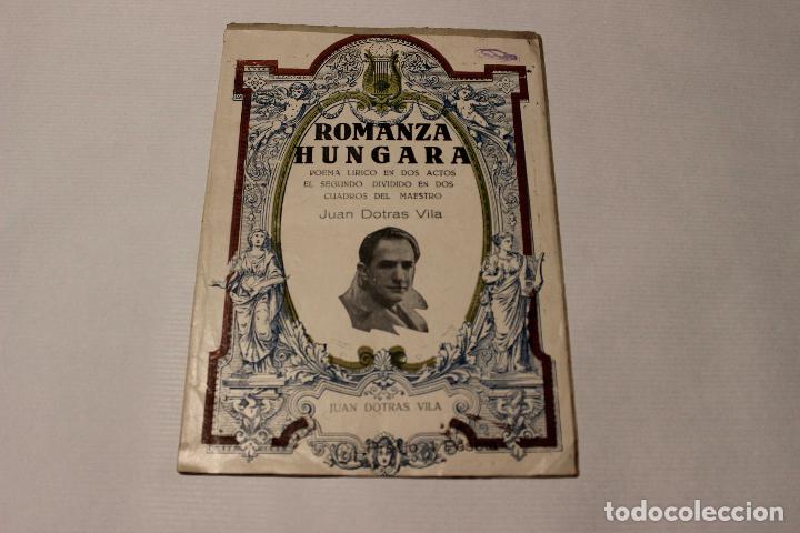 Cat&aacute;logos de M&uacute;sica: Zarzuela. Romanza Hungara. Poema l&iacute;rico en 2 actos. Juan Dotras Vila. 1900