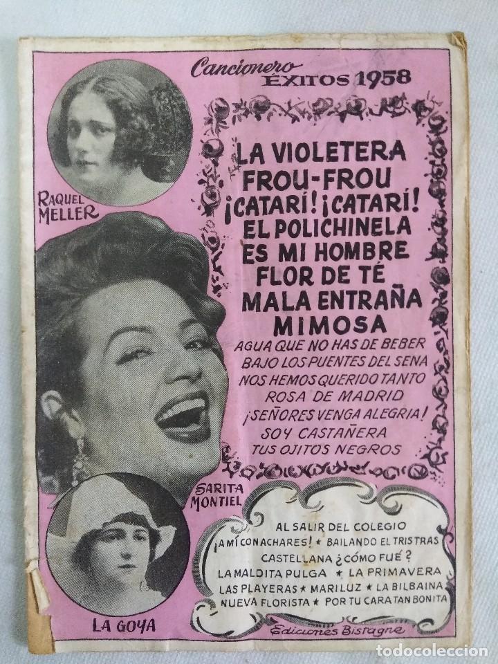 Cat&aacute;logos de M&uacute;sica: CANCIONERO EXITOS DE 1958/SARA MONTIEL/LA GOYA/RAQUEL MELLER/EDICIONES BISTAGNE