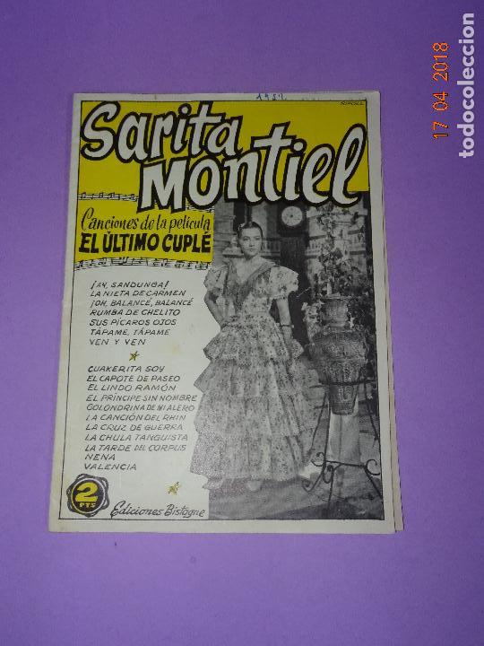 Cat&aacute;logos de M&uacute;sica: Antiguo Cancionero de la Pelicula *EL &Uacute;LTIMO CUPL&Eacute;* de SARITA MONTIEL y Ediciones BISTAGE A&ntilde;o 1957