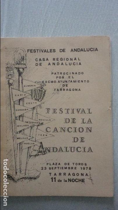 Cat&aacute;logos de M&uacute;sica: FESTIVAL DE LA CANCION DE ANDALUCIA.CASA REGIONAL ANDALUCIA.PLAZA TOROS.TARRAGONA 1978