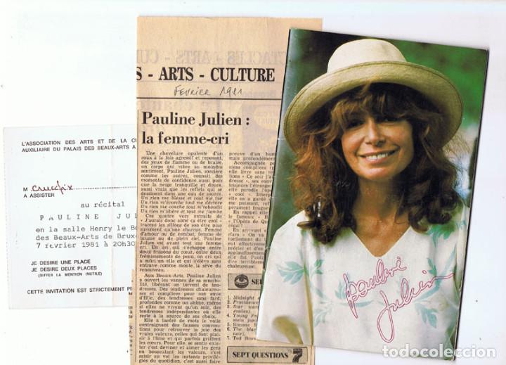 Cat&aacute;logos de M&uacute;sica: Lote Pauline Julien. Libro con canciones, entrada concierto y recorte de prensa. 1981