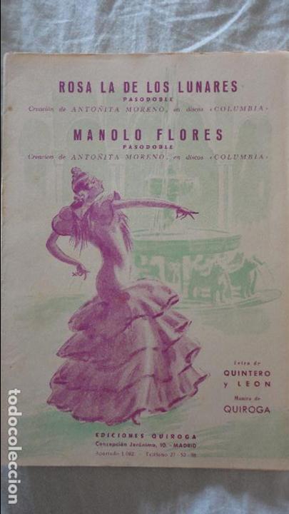 Cat&aacute;logos de M&uacute;sica: ROSA LA DE LOS LUNARES.MANOLO FLORES.ANTO&Ntilde;ITA MORENO.QUINTERO Y LEON.EDICIONES QUIROGA.1954
