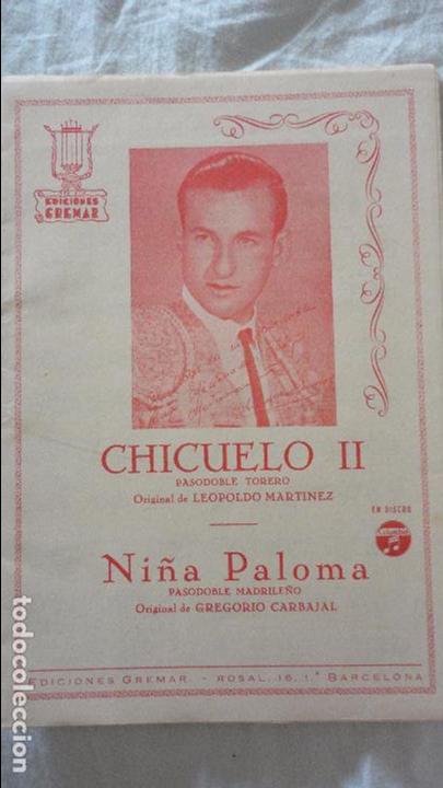 Cat&aacute;logos de M&uacute;sica: CHICUELO II.PASODOBLE TORERO.LEOPOLDO MARTINEZ.NI&Ntilde;A PALOMA.GREGORIO CARBAJAL.GREMAR.1953