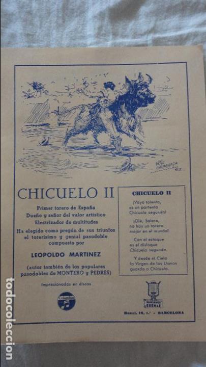 Cat&aacute;logos de M&uacute;sica: CHICUELO II.PASODOBLE.LEOPOLDO MARTINEZ.NI&Ntilde;A PALOMA.EDICIONES GREMAR.BARCELONA.ORTIZ SARACHAGA.1953