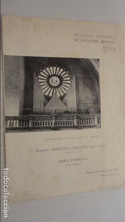 Cat&aacute;logos de M&uacute;sica: CONCIERTO ORGANO Y CANTO.IGLESIA PRIORAL S.PEDRO APOSTOL.REUS.1962 FRANCISCO ARAGU&Eacute;S.MARIA F&Aacute;BREGAS