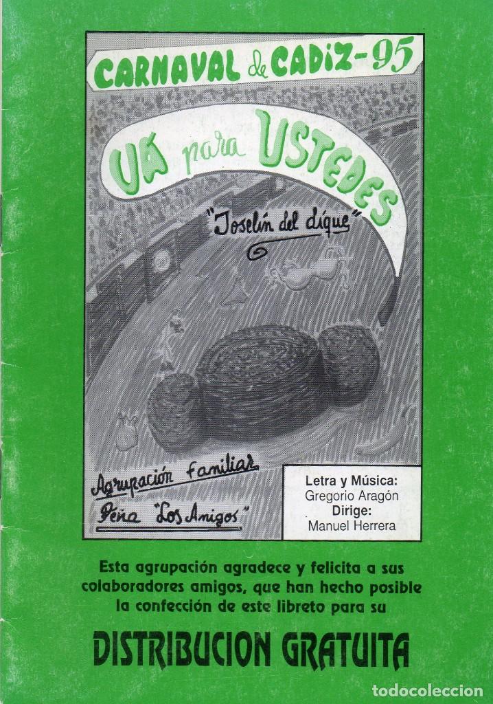 Cat&aacute;logos de M&uacute;sica: CARNAVAL DE CADIZ. 1995 LIBRETO AGRUPACION FAMILIAR, VA POR USTEDES