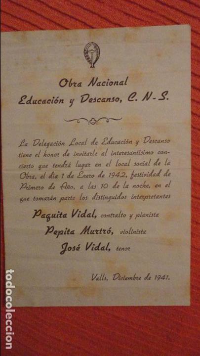 Cat&aacute;logos de M&uacute;sica: OBRA NACIONAL EDUCACION Y DESCANSO.CONCIERTO.PAQUITA VIDAL.PEPITA MURTR&Oacute;.JOSE VIDAL.VALLS 1941