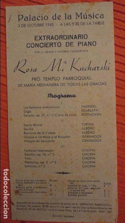 Cat&aacute;logos de M&uacute;sica: PALACIO DE MUSICA.CONCIERTO PIANO.ROSA MARIA KUCHARSKI.1943