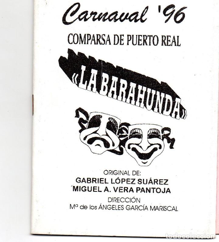 Cat&aacute;logos de M&uacute;sica: CARNAVAL DE CADIZ 1996. LIBRETO COMPARSA DE PUERTO REAL LA BARAHUNDA