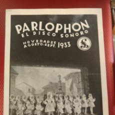 Catálogos de Música: HOJA CATALOGO DISCOS PARLOPHON NOVEDADES AGOSTO SEPTIEMBRE 1933 LAS DE VILLADIEGO