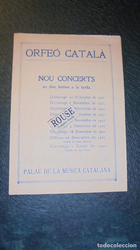 Cat&aacute;logos de M&uacute;sica: PROGRAMA - ORFE&Oacute; CATAL&Aacute; , NOU CONCERTS - PALAU DE LA MUSICA CATALANA 1921 -