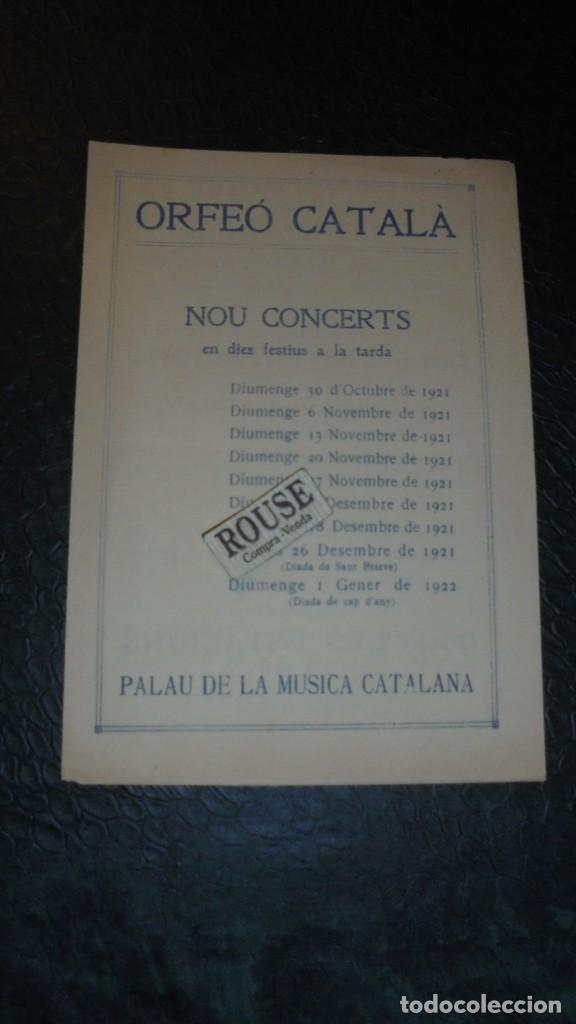 Cat&aacute;logos de M&uacute;sica: PROGRAMA - ORFE&Oacute; CATAL&Aacute; , NOU CONCERTS - PALAU DE LA MUSICA CATALANA 1921 -