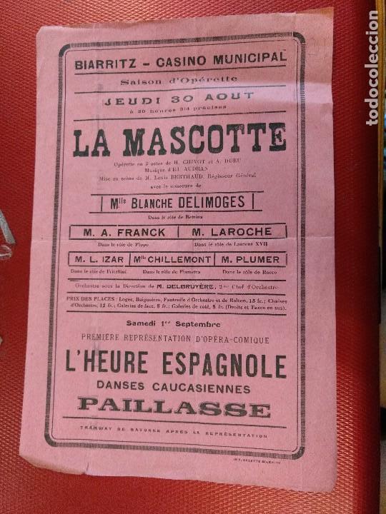 Cat&aacute;logos de M&uacute;sica: Cartelito Biarritz casino municipal La Mascotte Delimoges, Laroche, L&acute;heure espagnole