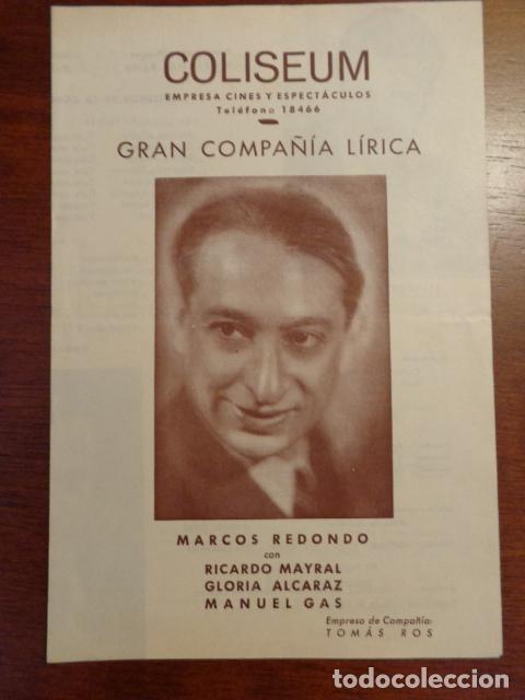 Catalogues de Musique: Marcos Redondo - Programa Concierto Gran Compa&ntilde;&iacute;a L&iacute;rica 1942 Teatro Coliseum