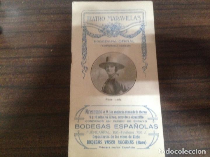 Music Catalogs: ANTIGUO PROGRAMA OFICIAL TEATRO MARAVILLAS TEMPORADA 1923 1924