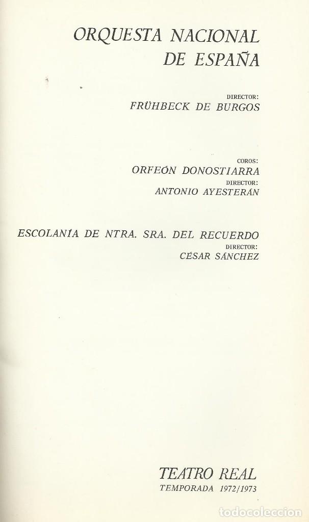 Catalogues de Musique: PROGRAMA ORQUESTA NACIONAL TEATRO REAL TEMPORADA 1972/73 FR&Uuml;HBECK DE BURGOS, ORFE&Oacute;N DONOSTIARRA.