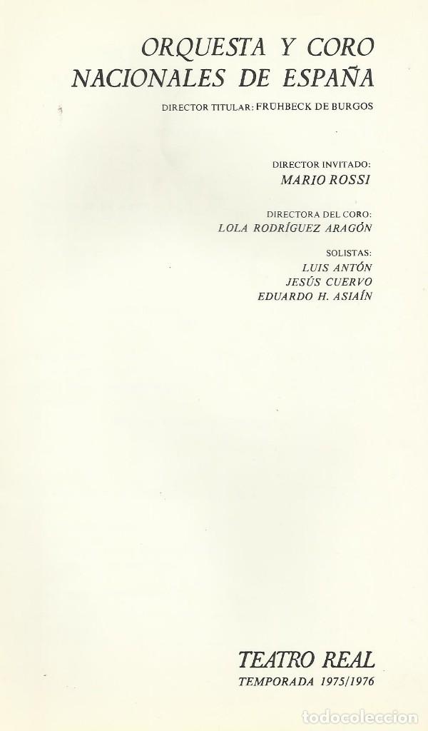 Catalogues de Musique: PROGRAMA ORQUESTA NACIONAL TEATRO REAL TEMPORADA 1975/76 MARIO ROSSI LOLA RODR&Iacute;GUEZ ARAG&Oacute;N