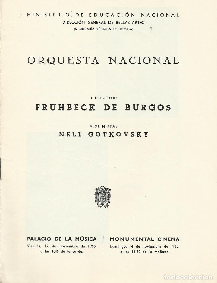 Cat&aacute;logos de M&uacute;sica: PROGRAMA ORQUESTA NACIONAL M&Uacute;SICA TEMPORADA 1965. FR&Uuml;HBECK DE BURGOS DIRECTOR, NELL GOTKOVSKY.