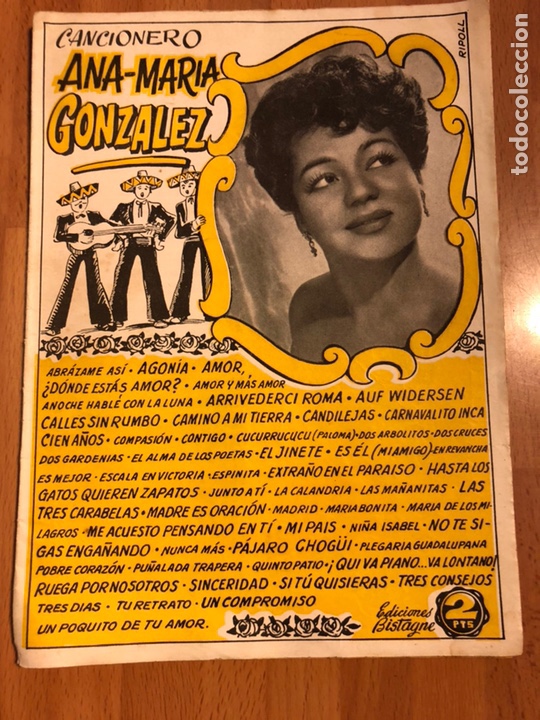 Cat&aacute;logos de M&uacute;sica: Cancionero Ana Mar&iacute;a gonzalez.ediciones bistagne