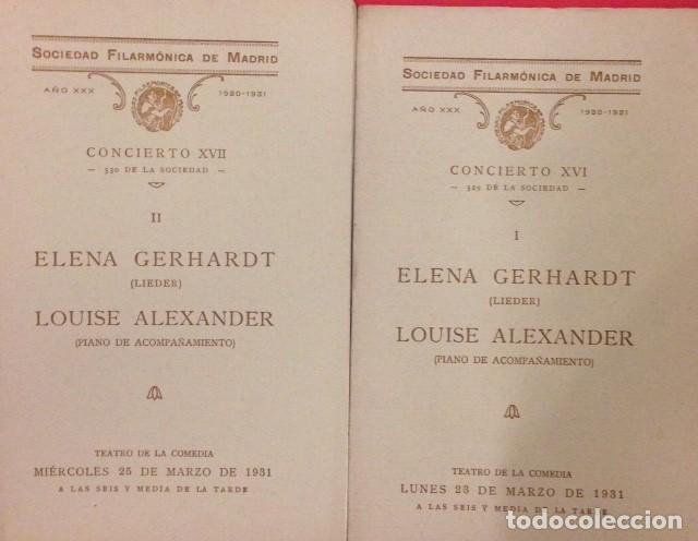 Catalogues de Musique: LIBRETO DE LA SOCIEDAD FILARMONICA DE MADRID ELENA GERHARDT LIEDER LOUISE ALEXANDER 1931