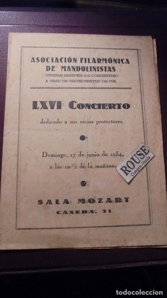 Catalogues de Musique: PROGRAMA - ASOCIACION FILARMONICA DE MANDOLINISTAS 1934QUITA AUDICIN DEL CURSO 1933-1934 SALA MOZART