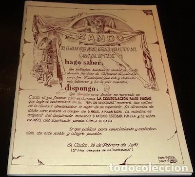 Cat&aacute;logos de M&uacute;sica: LIBRETO DEL CORO LA CORPORACI&Oacute;N BAJO MAZAS, CARNAVAL DE C&Aacute;DIZ 1981