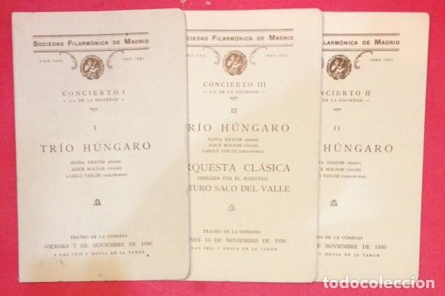 Cat&aacute;logos de M&uacute;sica: SOCIEDAD FILARMONICA DE MADRID 1930 TRIO HUNGARO, ILONA, ALICE, LASZLO