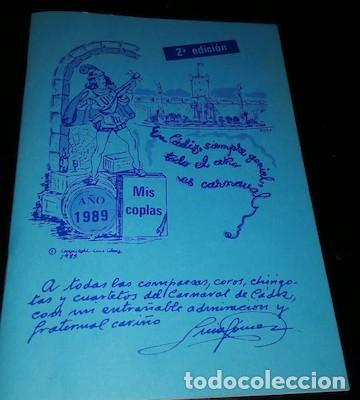 Cat&aacute;logos de M&uacute;sica: LIBRETO DE CARNAVAL DE C&Aacute;DIZ MIS COPLAS, A&Ntilde;O 1989, CON LETRAS Y PARTITURAS