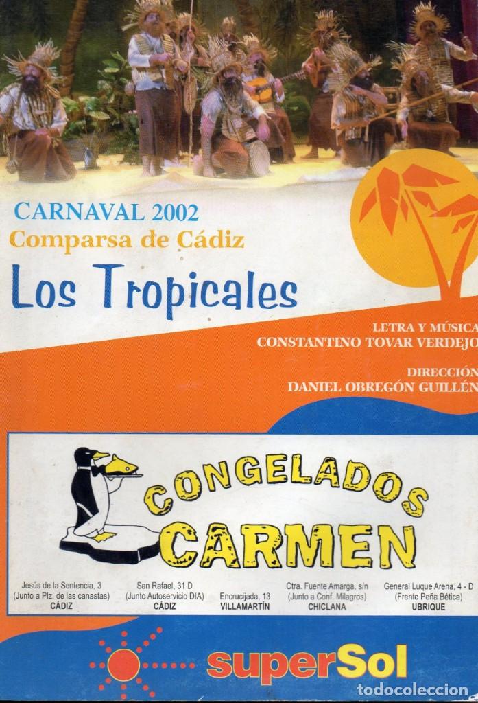 Cat&aacute;logos de M&uacute;sica: CARNAVAL DE CADIZ 2002 LIBRETO DE LA COMPARSA LOS TROPICALES DE TINO TOVAR