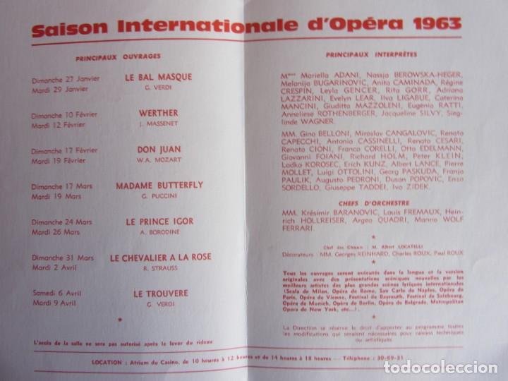Cat&aacute;logos de m&uacute;sica: OPERA DE MONTE-CARLO. PROGRAMA 1963 - Foto 2